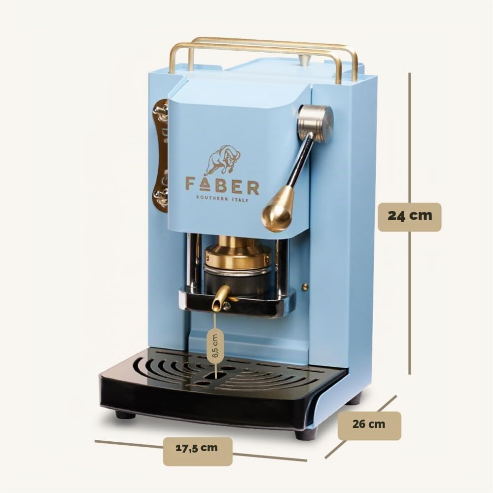 FABER COFFEE MACHINES | Modèle Pro Mini Deluxe | Machine à café à dosettes ese 44mm | | Pressacialda en laiton réglable (TURQUOISE)