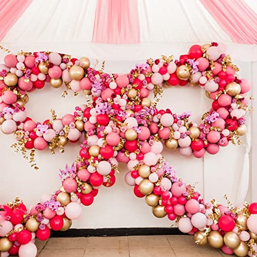 Image of Voircoloria 130pcs Hot Pink Balloons Different Sizes 18 inch 12 inch 10 inch 5 inch Dark Pink Balloons for Birthday Graduation Baby Shower Wedding Anniversary Princess Theme Party Valentine's Day Decorations