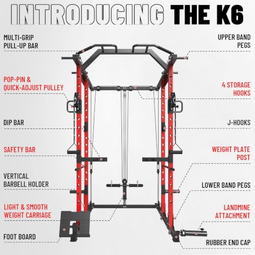 Image of Mikolo Power Cage, Power Rack with Cable Crossover System, 1500LBS Squat Rack with LAT Pull Down System, Workout Cage with Pulley System for Fitness Home Gym