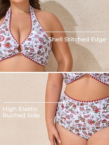 Summer Mae Plus Size Swimsuit for Women Halter Bikini Top Shell Stitched Two Piece High Waist Bathing Suit Sexy Swimwear4