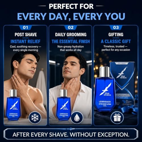 Image of Blue Stratos Legendary After Shave Lotion 100 ml | Skin Repair After Shave lotion For Cooling & immediate Relief | calms and soothes skin | Daily Use Aftershave Lotion for Men.