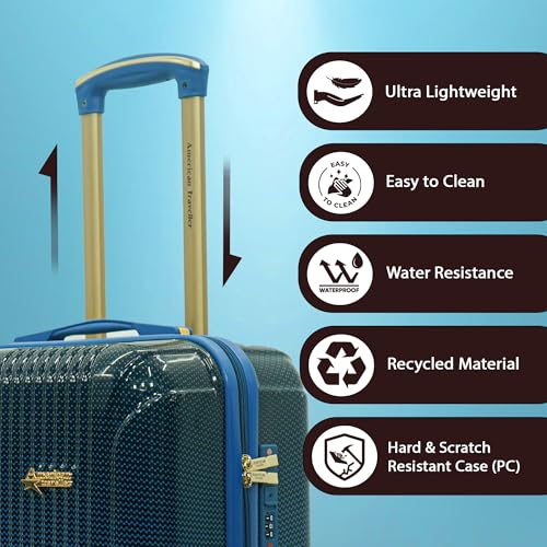 Image of AMERICAN TRAVELLER Flyambere Trolley Bag | Premium Polycarbonate | Durable Hard Shell Luggage | Scratch-Resistant | Silent Spinner Wheels | Travel Suitcase (20, Matellic Blue Gradient)