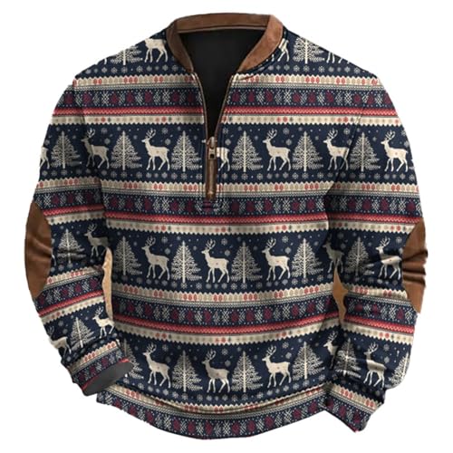 Herren Pullover im Norweger-Stil - Sweatshirt mit Rentier-Muster und...
