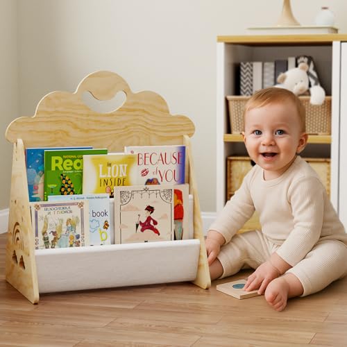 Giklux Kinder Bücherregal Holz, Montessori Bücherregal Kinder, Bücherkiste Kinder für Leseecke, Babyzimmer, Kinderbücherregal, Kindergarten & Klassenzimmer Kinderzimmer Bücherregale