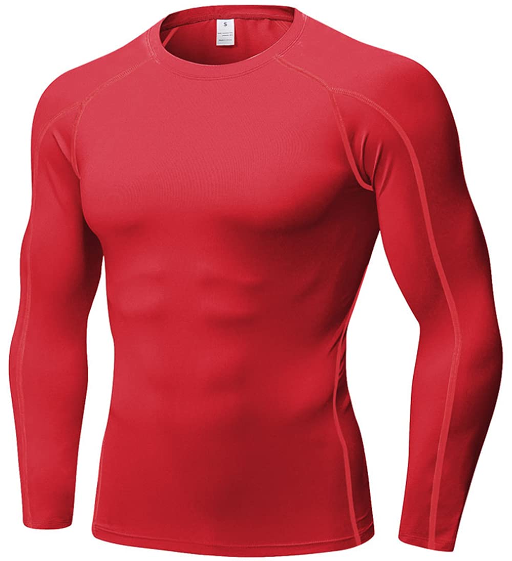 QueerierMen's Compression Shirts Long Sleeve Workout Baselayer Quick Dry Athletic T Shirts Sport Running Tops 1/2 Pack