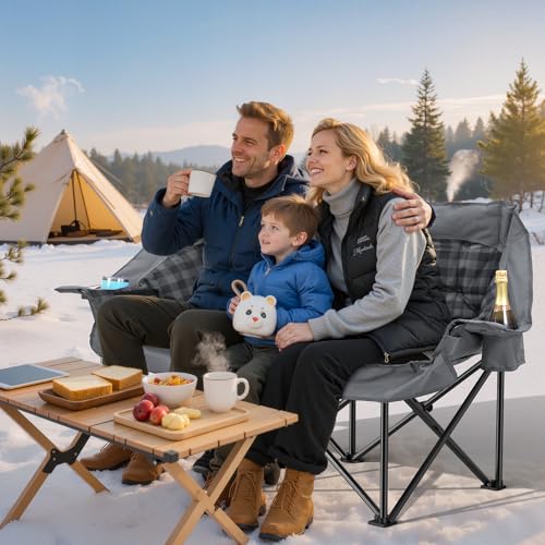 Huskfirm Double Camping Chairs Padded Loveseat Chair for 2 Person - Heavy Duty Oversized Camping Couch for Adults Outdoor Lawn Beach - Portable Folding Sofa with Cup Holders and Carry Bag の商品画像 7