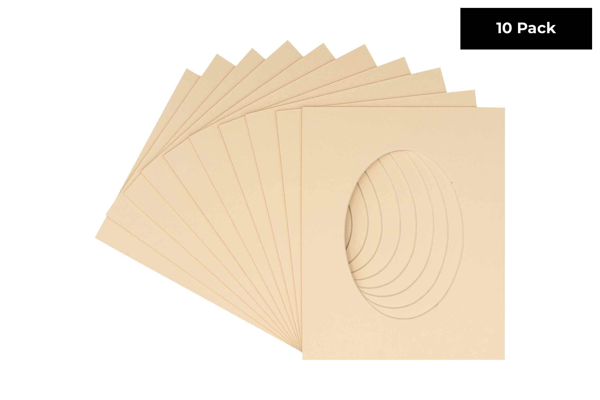 CountryArtHouse Beige Acid Free 8x10 Oval Picture Frame Mat with White Core Bevel Cut for 5x6 Pictures - Fits 8x10 Frame - Pack of 10 Matboards