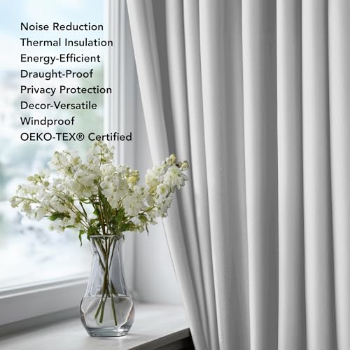 Image of Deconovo White Curtains 45 Inch Length, Short Curtains, Grommet Top, Blackout Drapes for Kitchen Window (Greyish White, 52x45 Inch, 2 Panels)