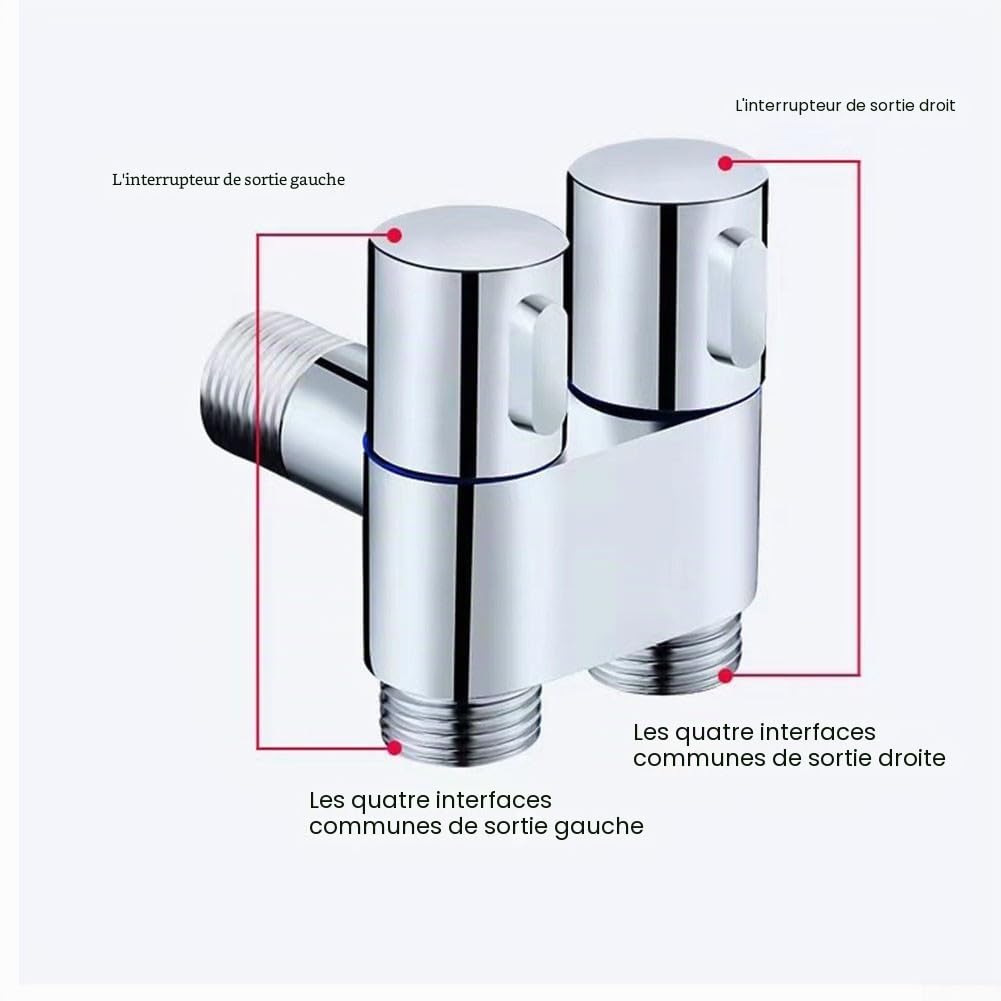 Vanne d'angle de contrôle, G1/2 1 entrée deux sorties double contrôle robinet de machine à laver vanne triangulaire pour baignoire, douche