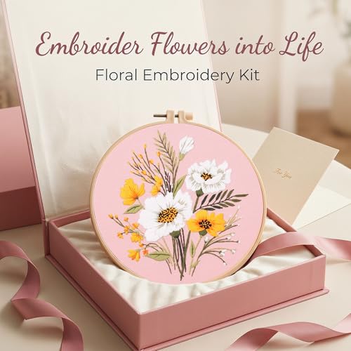 Image of Harimau Adult Beginner Embroidery Starter Kit, Complete Set with 4 Patterns, 2 Hoops, Needles, Scissors, Instruction Guide & Stitching Video Tutorials