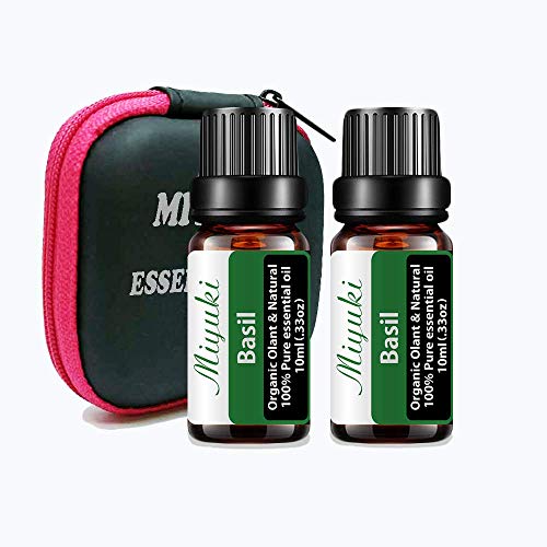 Miyuki 2Pack Basil and 4Pack Essential Oils Sets Organic Olant & Natural 100% Pure Therapeutic Grade Oils with Lavender, Rosemary, Frankincense & Sweet Orange - 6Pack x10ML