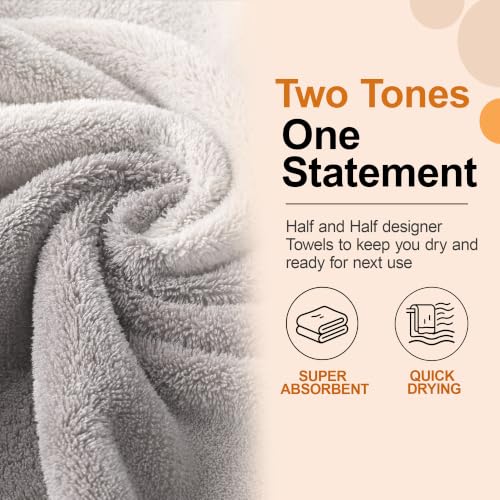 Image of Story@Home 500 GSM Microfiber Towels for Bath Large Size | Towel Set of 2 |Super Soft Color Blocked Bath Towels | 70 x 140 cm | Grey & Dusty Rose | Skin & Hair Friendly Bath Towels for Men, Women
