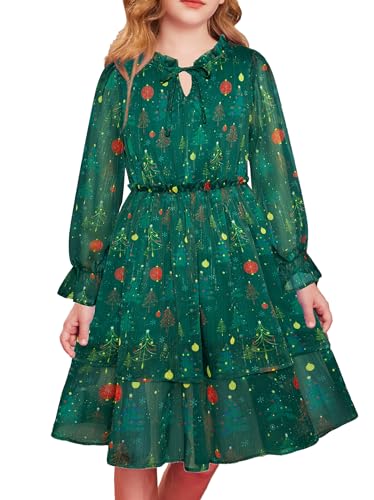Image of GRACE KARIN Girls Fall Long Sleeve Dress Formal Party Holiday Smocked Waist Midi Dresses 5-12Years