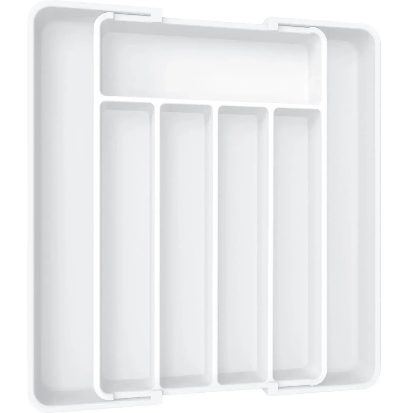 WDSBZNB Cutlery Tray Kitchen Organizer Tray Adjustable Pantry Utensil Cutlery Drawer For Silverware Tableware Expandable(White)