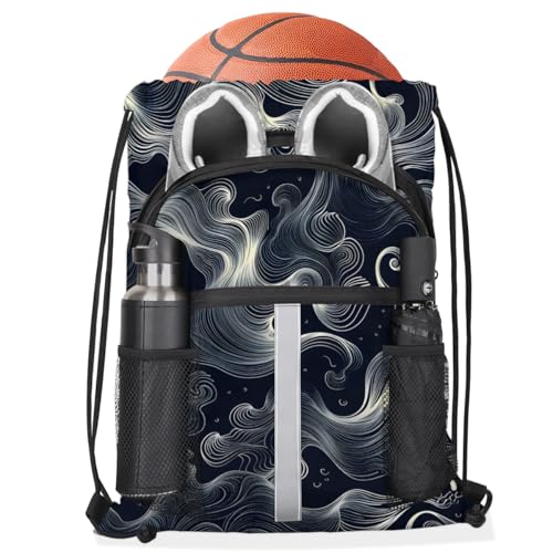 Vintage Pattern Drawstring Backpack Waterproof String Bag Sackpack Abstract Style Cinch Sack for Traveling Gym Sports with Mesh Pockets3