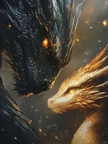 BYGFHLYW 5D Diamond Painting Kits for Adults Black Golden Dragons Diamond Art Kits for Adults Beginner DIY Full Drill Diamond Dot Gem Painting for Home Wall Decor 12x16 inch