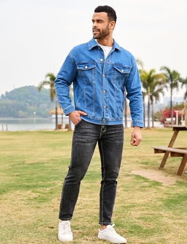 Image of Bindefon Denim Jackets for Men Trucker Jean Jacket Unlined Coats Spring Fall Outfits