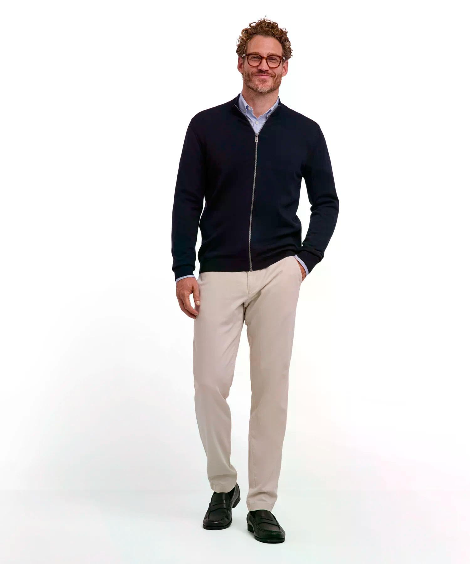 FALKE Uomo Basic New Merino Zip Maglione Cardigan Classico Morbido Elegante per Il Lavoro e Il Tempo Libero Traspirante Regolazione climatica antiodore Lana Vergine 1 Pezzo