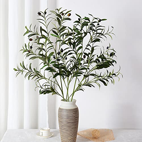 DULRLLY 3 Pcs Artificial Olive Branches for Vases Decoration, Fake Plants Green Leaves Fruits Branch Leaves Greenery Stems Olive Leaves for Home Office Outside DIY-Wreath Decor