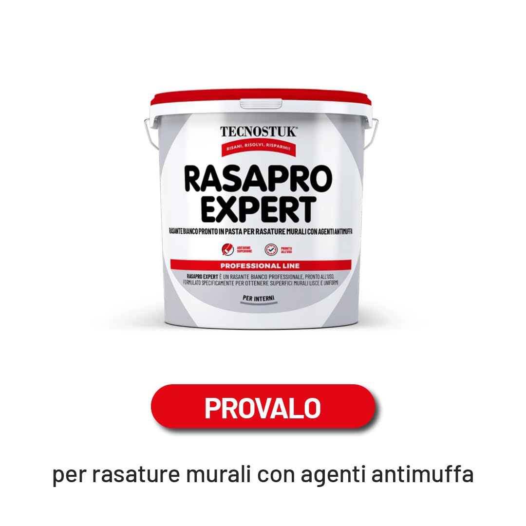 TECNOSTUK RasaPro Expert – Rasante Bianco in Pasta con Agenti Antimuffa per Rasature Murali – Liscia, Adesiva e Pronta all’Uso (20 Litri)