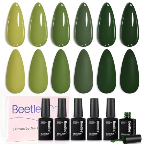 Image of Beetles Green Gel Polish Set - Forest Whisper, 6 Colors Green Gel Nail Polish Set, Soak Off UV Led Summer Nails Art, Long-Lasting Manicure Salon DIY Home Holiday Nails Art