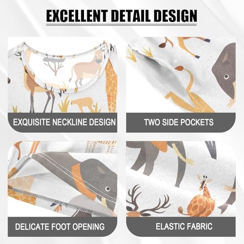 ALAZA Lion Elephant Horse Pajamas Short Sleeve 2 Piece Sleepwear Top and Bottom Pajama Set Unisex4