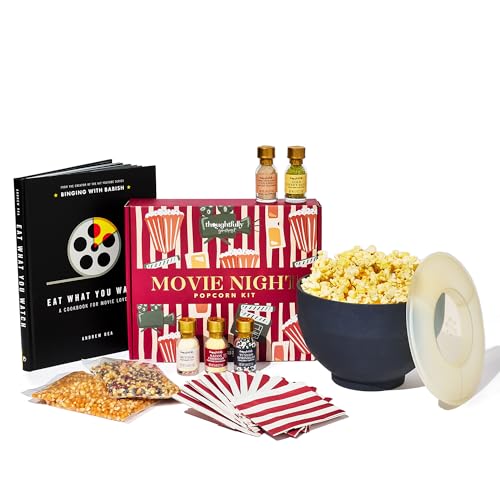 Image of Thoughtfully, Movie Night Popcorn Gift Set with Seasonings, Toppings & Popper - Includes Eat What You Watch Cookbook, Popcorn Kernels, Microwave Popper, Paper Bags