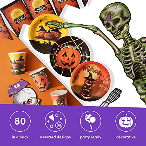 THE TWIDDLERS 80 Stuks Halloween Partyset, Feestservies en Decoratie voor 12 Gasten - Bordjes, Feestbekers, Tafelkleed… - Image 6