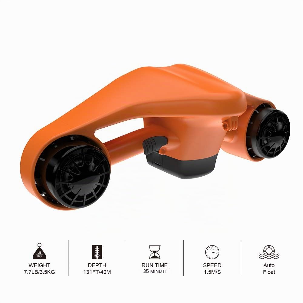Asiwo Scooter Subacqueo Elettrico Seascooter con Action Camera Mount - Scooter marino a doppio motore impermeabile per immersioni subacquee Nuoto Snorkeling (Arancia)