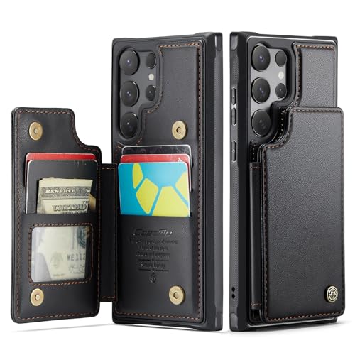 Image of for Samsung Galaxy S25 Ultra Wallet Case with RFID Blocking and 5 Credit Card Holder, Premium Durable Slim Leather Magnetic Clasp Kickstand Heavy Duty Shockproof Protective Cover.- Black