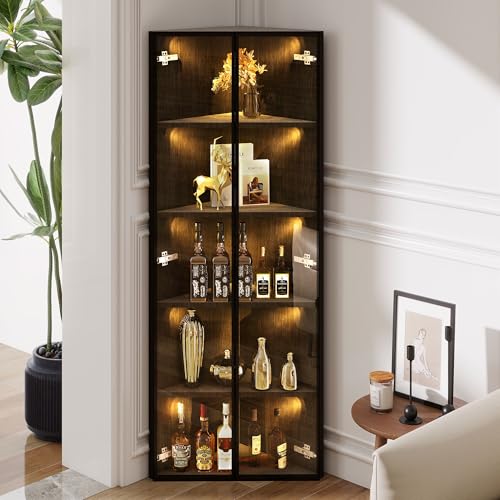 Homgoday Vitrina de Vidrio Negro LED: Estilo...