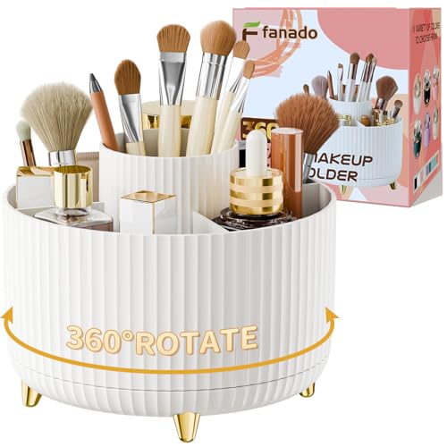360° Rotate Makeup Brush Holder Organizer, Makeup Organizers Countertop, Makeup organization and Skincare Storage for Vanity, Desktop, Bathroom (White)