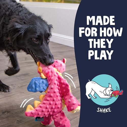 goDog Bubble Plush Dragons Squeaky Dog Toy, Chew Guard Technology - Coral, Large