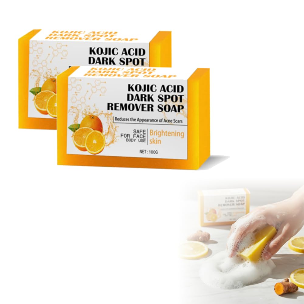 Kojic Acid Soap (2-Pack) for Dark Spots Correction, Deep Cleansing and Oil Control | Exfoliating Bar with Natural Turmeric and Lemon Extracts
