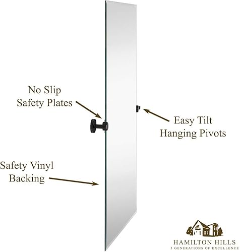 Miniatura 3 de Hamilton Hills - Espejo pivotante ovalado grande con anclajes de pared de cromo pulido - Espejo de pared ajustable con respaldo, movible e