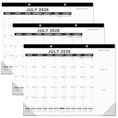 Image of GuassLee Large Desk Calendar 2026,3 Packs 22 inch x 17 inch Desktop Wall Calendar 19 Months Wall Planner Runs from Jun. 2026 to Dec. 2027 with Julian Date To-do & Notes Monthly Goals for School Home Office