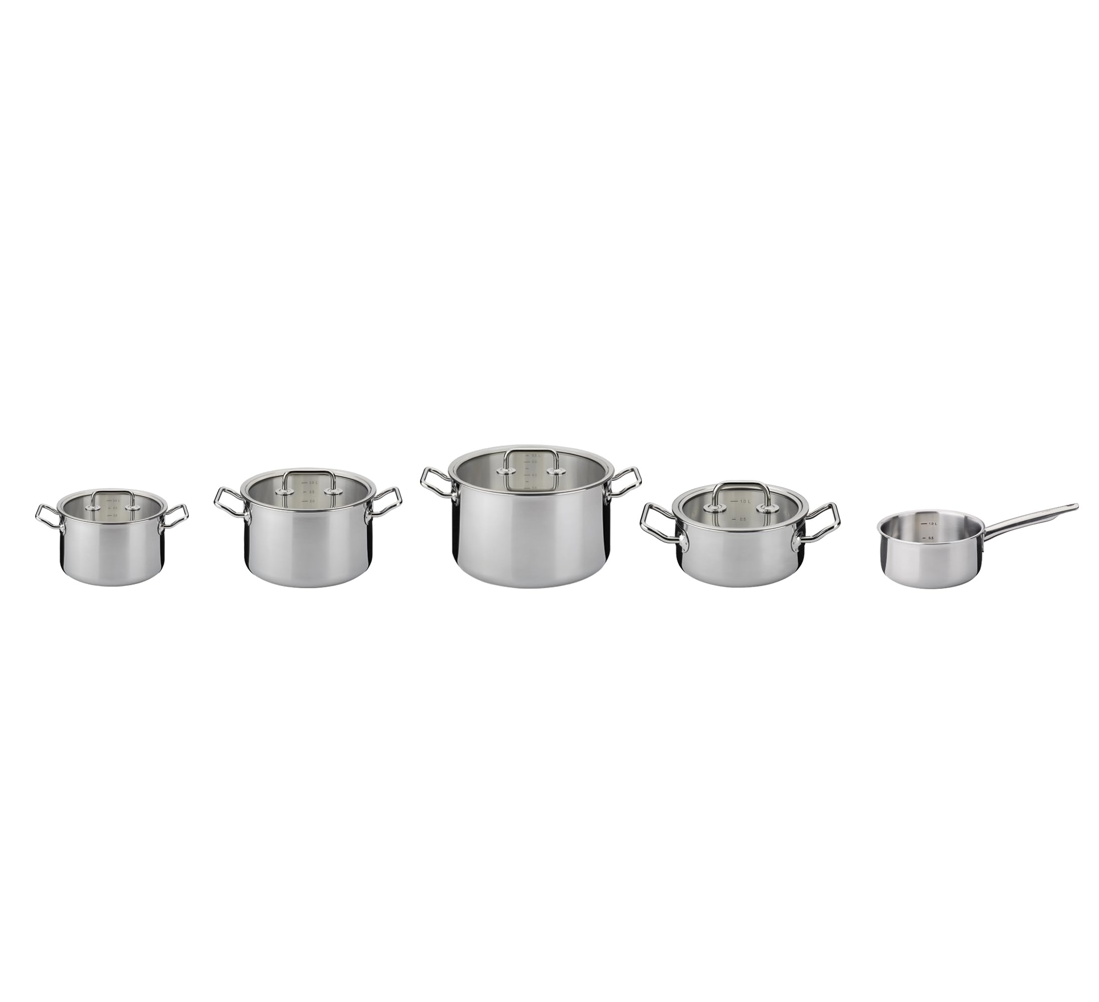 Spring Brigade Basic Topf-Set 5-tlg., Mehrschicht-Edelstahl | Kochtöpfe und Bratentopf, induktionsgeeignet, spülmaschinenfest, backofenfest, wärmeisolierende Griffkonstruktion