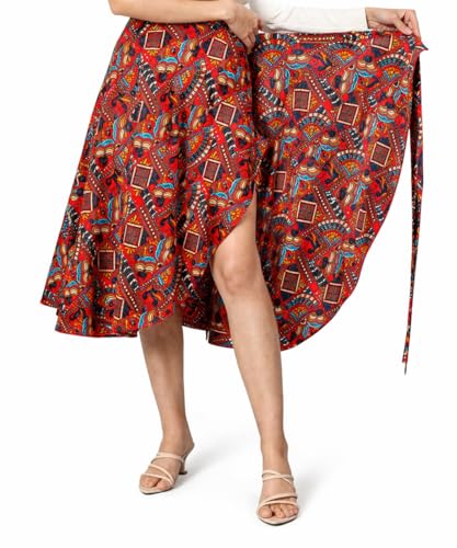Image of Women's Floral & Animal Print Wrap Skirt - Midi Length A-Line Summer Skirt with Side Tie-Up, Tropical Cheetah Tiger Casual Beach Wear