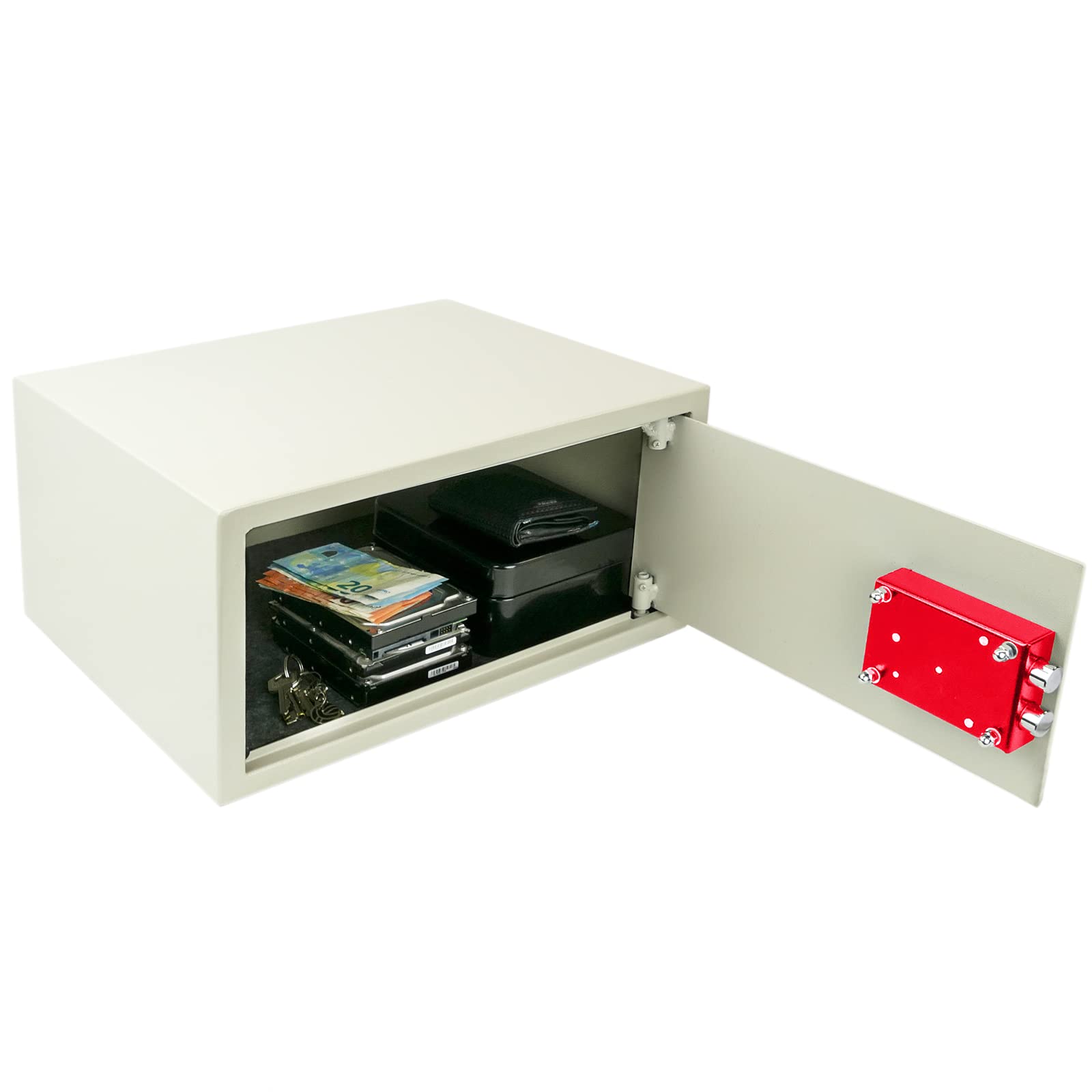 PrimeMatik - Coffre-fort de sécurité en acier avec clés 44 x 38 x 23 cm Beige
