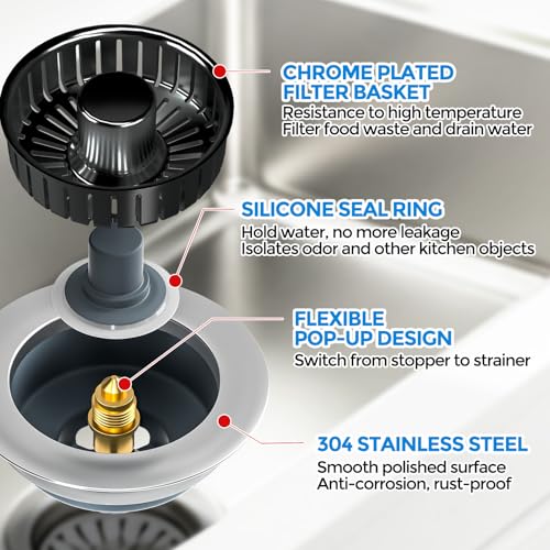 Image of zaa Kitchen Sink Drain Strainer - Kitchen Sink Stopper, 304 Stainless Steel Sink Drain Stopper, Sink Protector for Kitchen with Anti-Clog Filter, Fit US Standard 3-1 /2'' Sink Drain Hole, Black