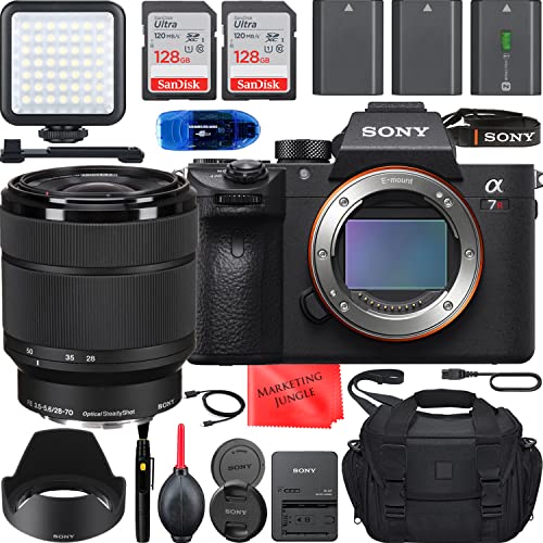 Sony a7R III Mirrorless Camera with FE 28-70mm Lens Bundle + Accessories (256Gb High Speed Memory, 3 Batteries, LED Light, Gadget Bag and More) ILCE7RM3/B (Renewed)