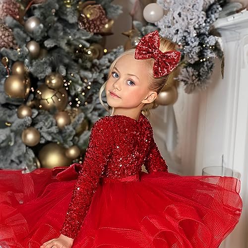 Lanmerry Hair Clip with 5 inches Sequins Large Bow for Girls Toddler Hair Accessories Women Teens Babies Gifts - Red