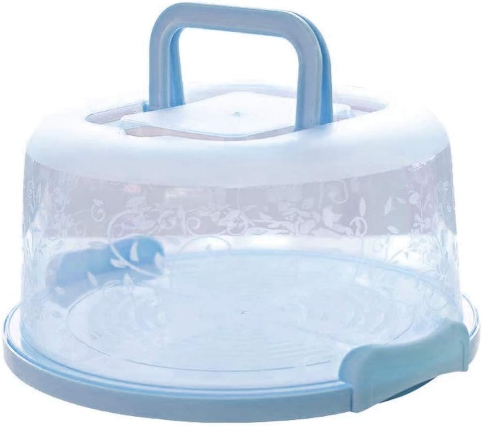 Portable Cake Box,Cupcake Carrier Food Preservation Box with Handle Transparent Cake Box 8-inch Cake Packaging Box, Fresh-keeping Box, Transparent Household Baking Tools.-Blue