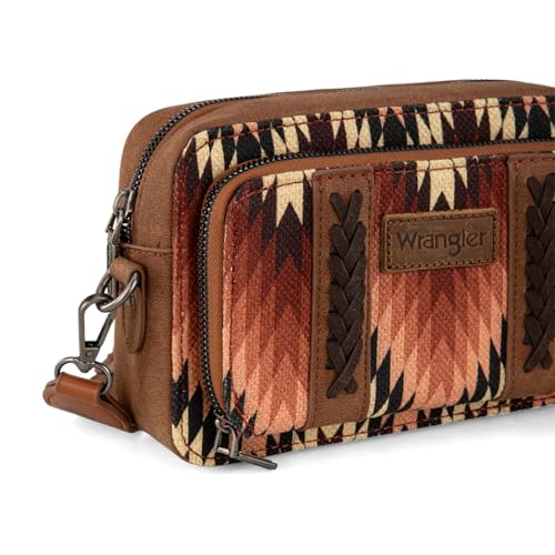 Image of Wrangler Aztec Crossbody Bag for Women Multi Pocket Shoulder Bag Boho Cross Body Wallet Purse