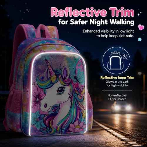 Image of 3Pcs Unicorn Backpack for Girls, 16 inch Kids Bookbag Set with Lunch Box,School Backpacks for Elementary Preschool Kindergarten (Rainbow)