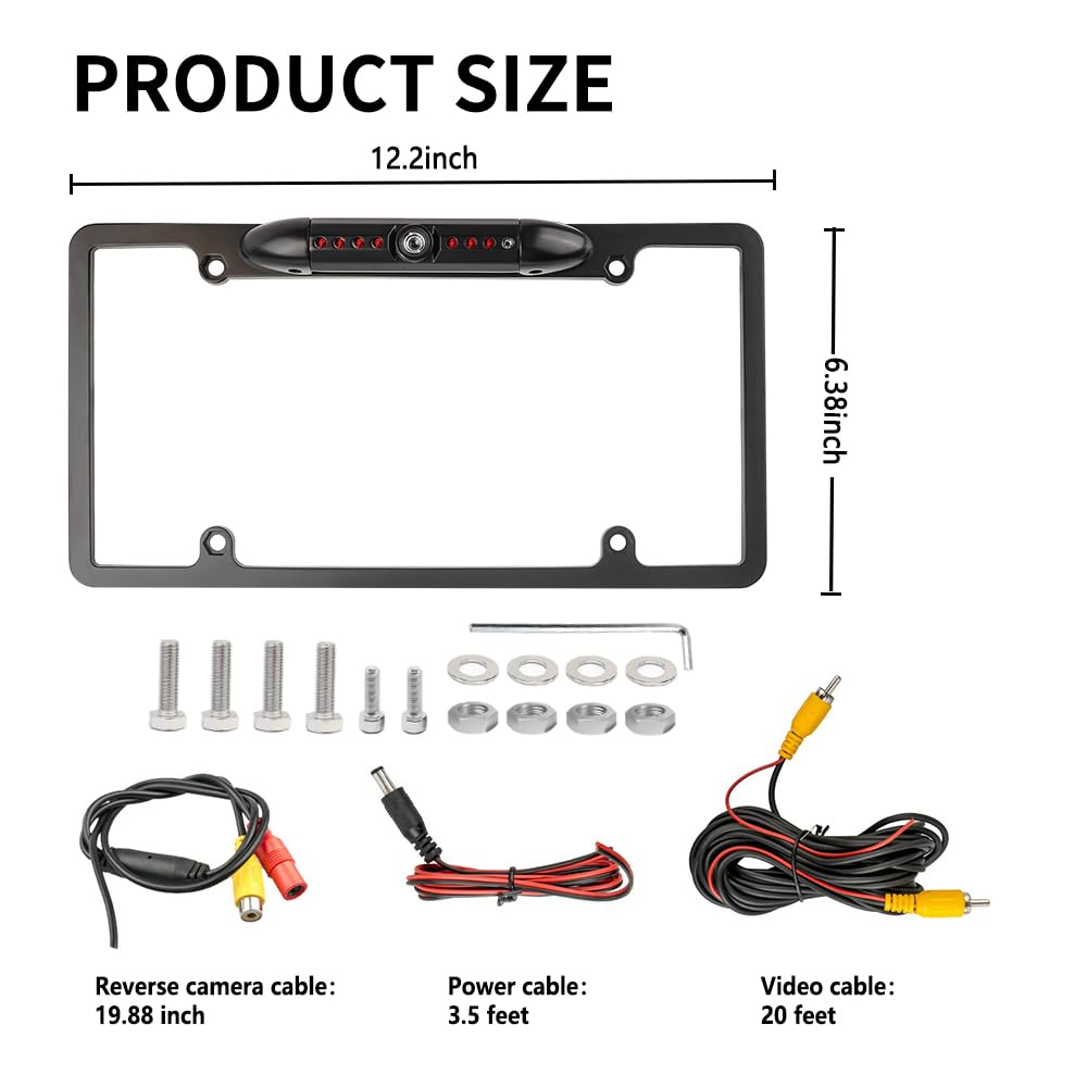 8-LED License Plate Backup Camera,HD Night Vision Back Up Camera for Cars,Universal Waterproof Backup Camera License Plate with 170°Wide Angle Fits Most Car,Truck,SUV