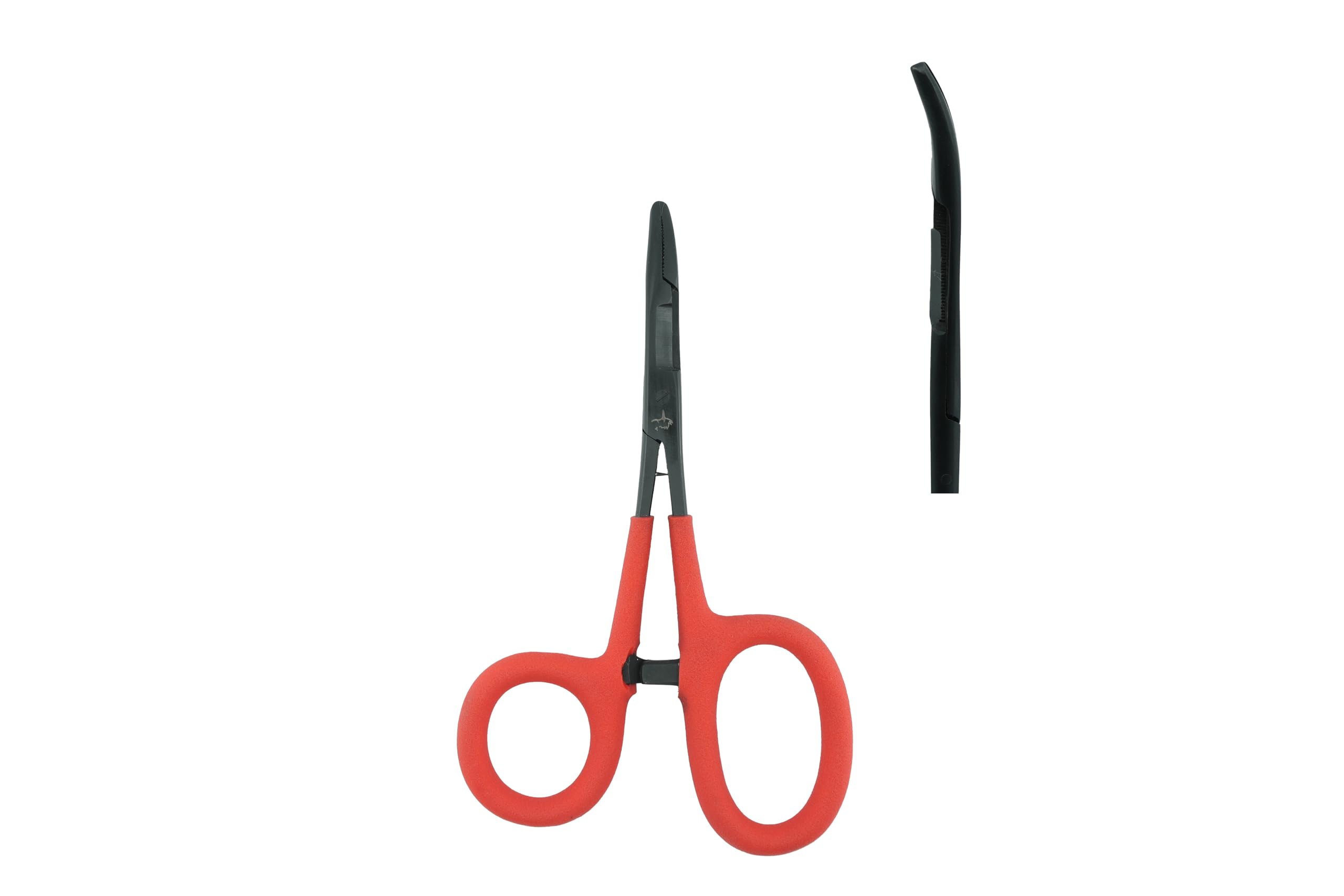 Kingfisher Fly Fishing Compact Soft Grip Scissor Clamp for Fly Fishing Hook Removal, Curved, Red, Metal