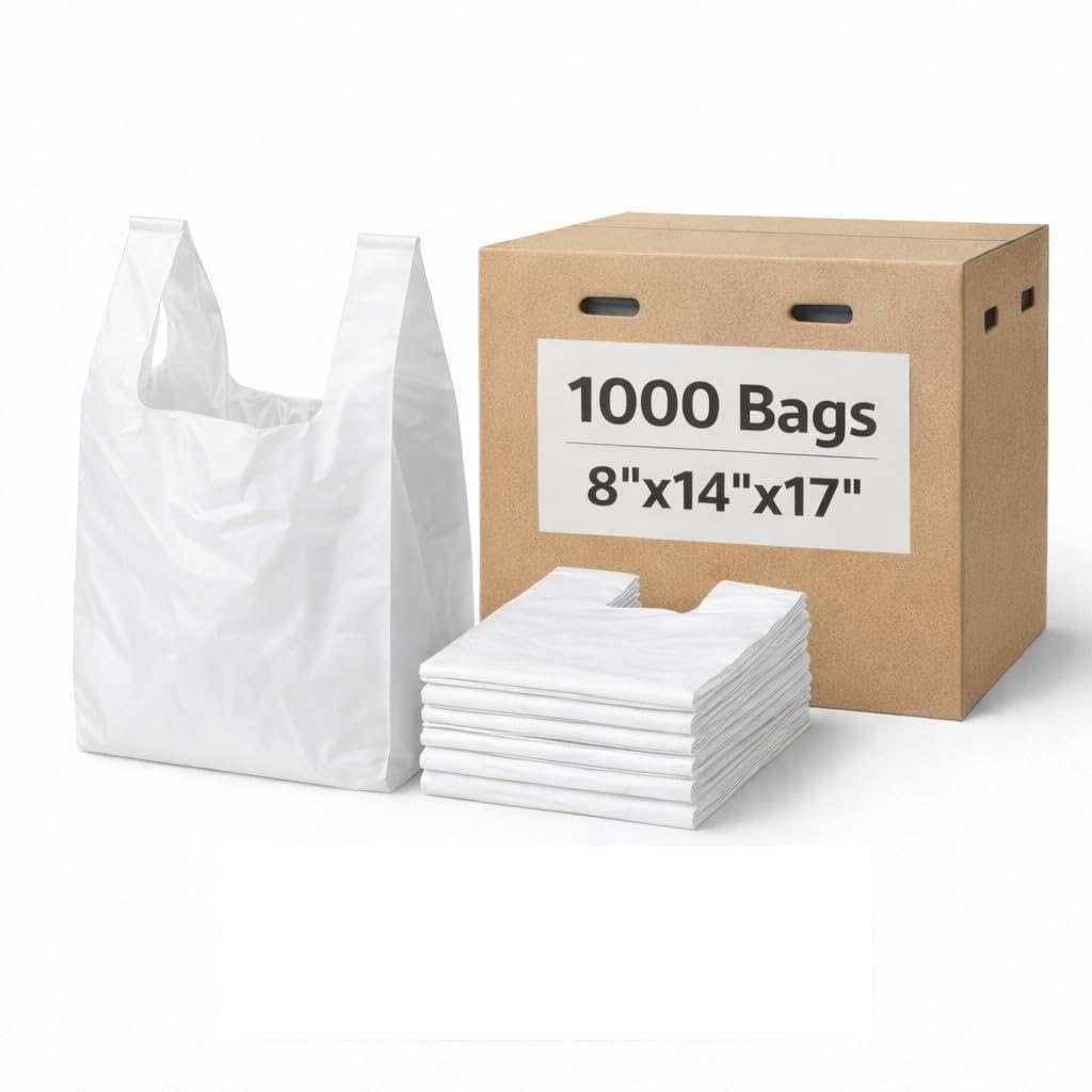 Lianpak FlexTech white clear Vest Carrier Bags (1000, 8"x14"x17")