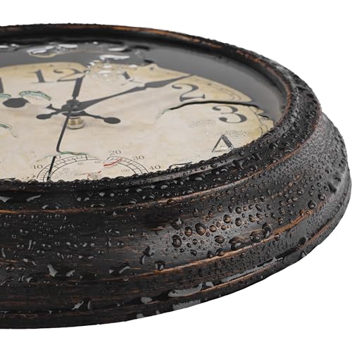 jomparis 30CM Outdoor Wanduhr mit Thermometer Außen wanduhr Wasserdicht und Wetterfest für Garten Terrasse Pool Patio(Bronze)