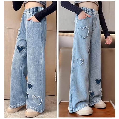 Children Kids Girls Fashion Jeans Classic Elastic Waist Denim Pants with Pockets Wide Leg Pants Causal Trousers3